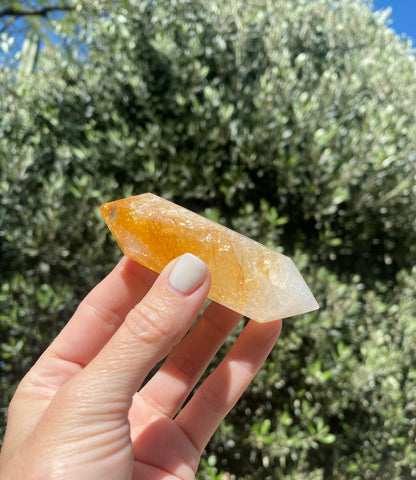 double point citrine crystal, a bridge for body and spirit, promoting abundance, creativity, and clearing negative energies