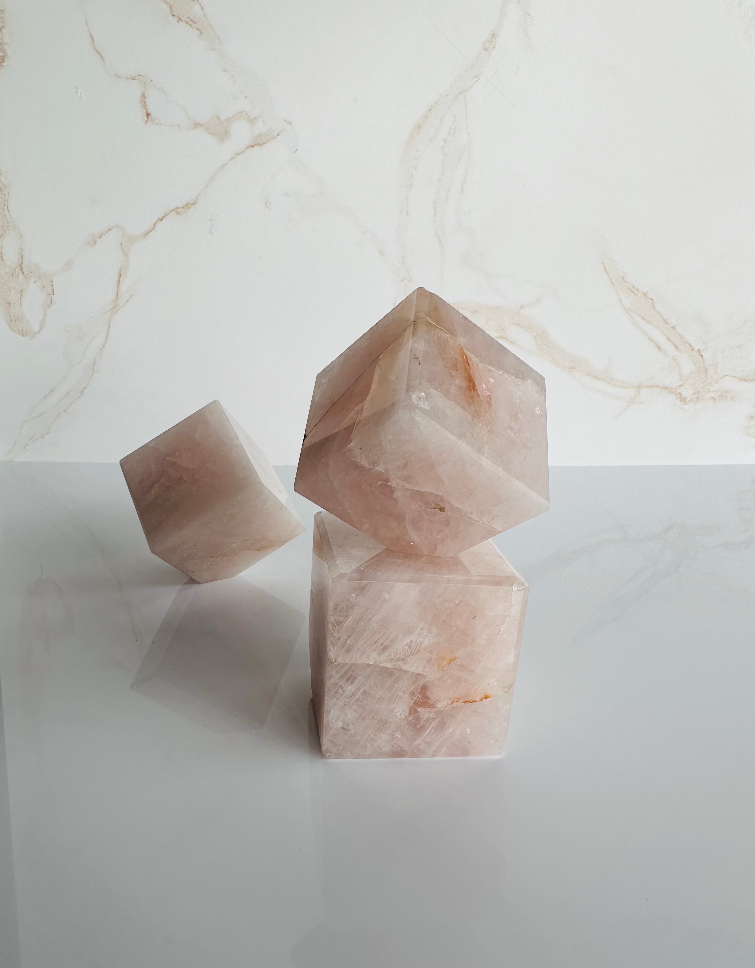 Rose Quartz Cube, carved to sit on its edge, emits vibrations of love, healing emotional wounds and inspiring compassion in relationships