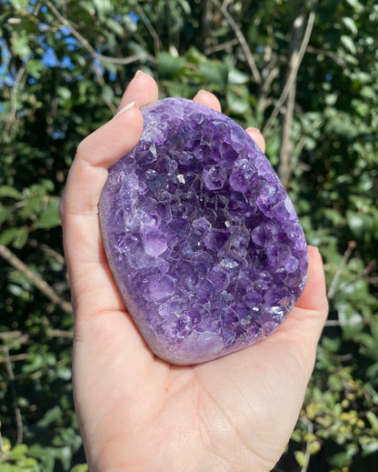Green Agate Banded Amethyst: A beautiful Uruguayan specimen featuring violet Amethyst crystals framed by bright green Agate with natural backing