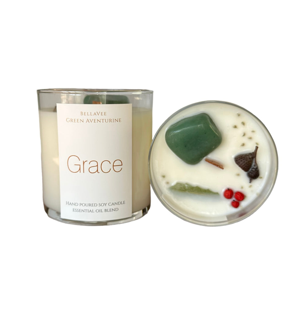 Winter Serenity- Green Aventurine Holiday Crystal Candle