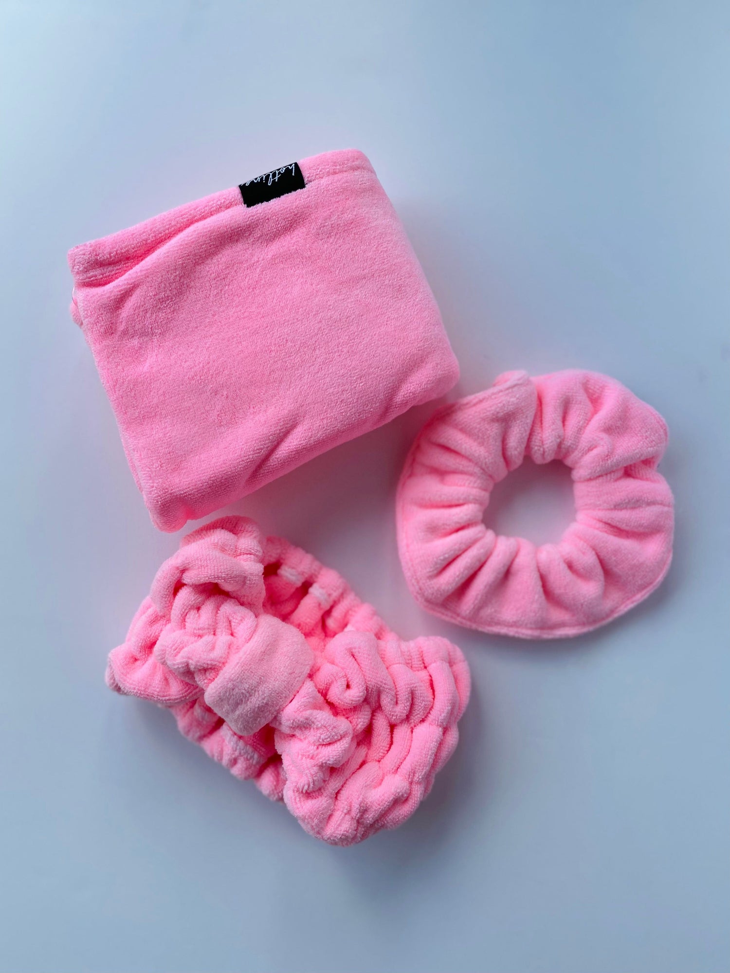 Mya Microfiber Scrunchie in soft pink, perfect for wrapping up your hair after a relaxing spa night or daily use