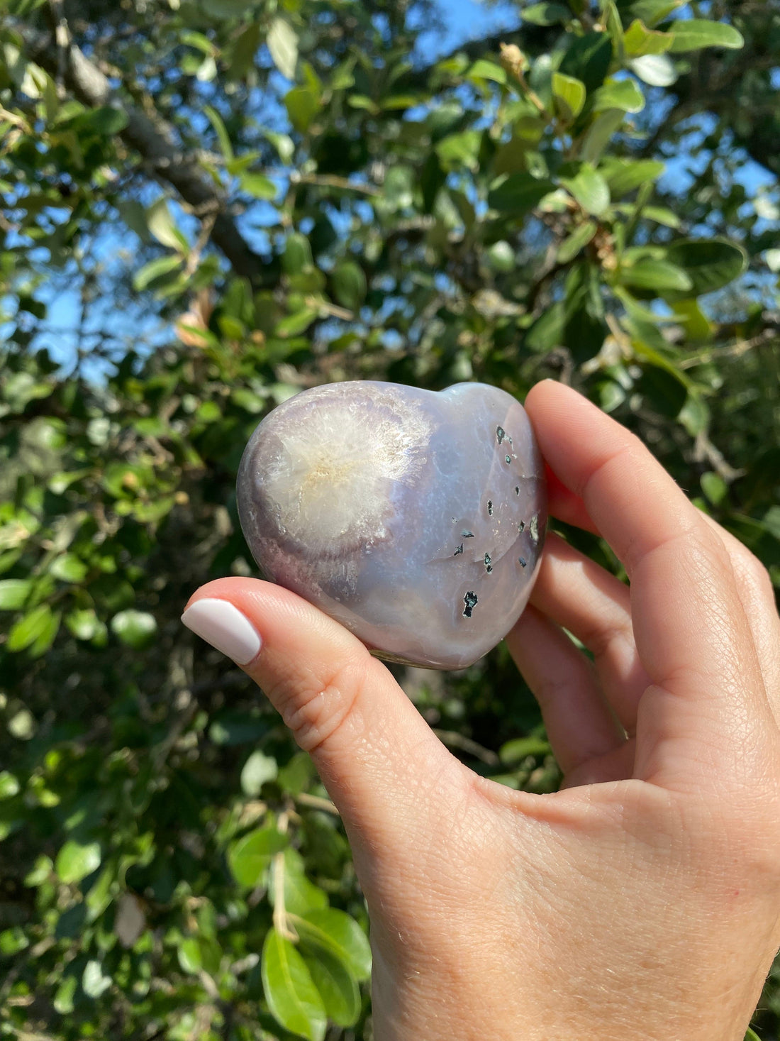 Amethyst and baby blue Agate heart, designed to dissolve negative energy and restore inner balance