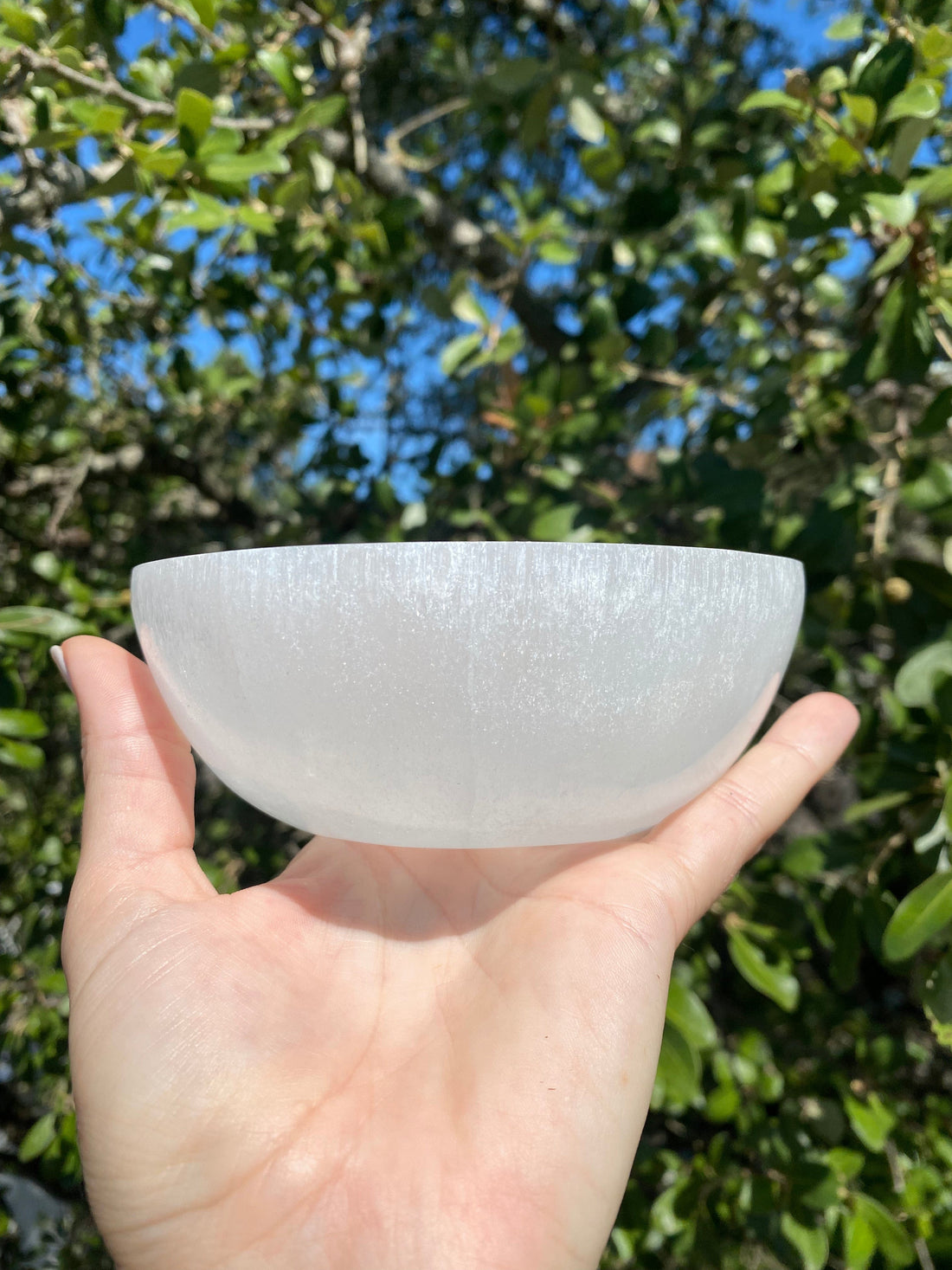Selenite Crystal Bowl, hand polished and ideal for cleansing and recharging crystals, brings peace and mental clarity to your space