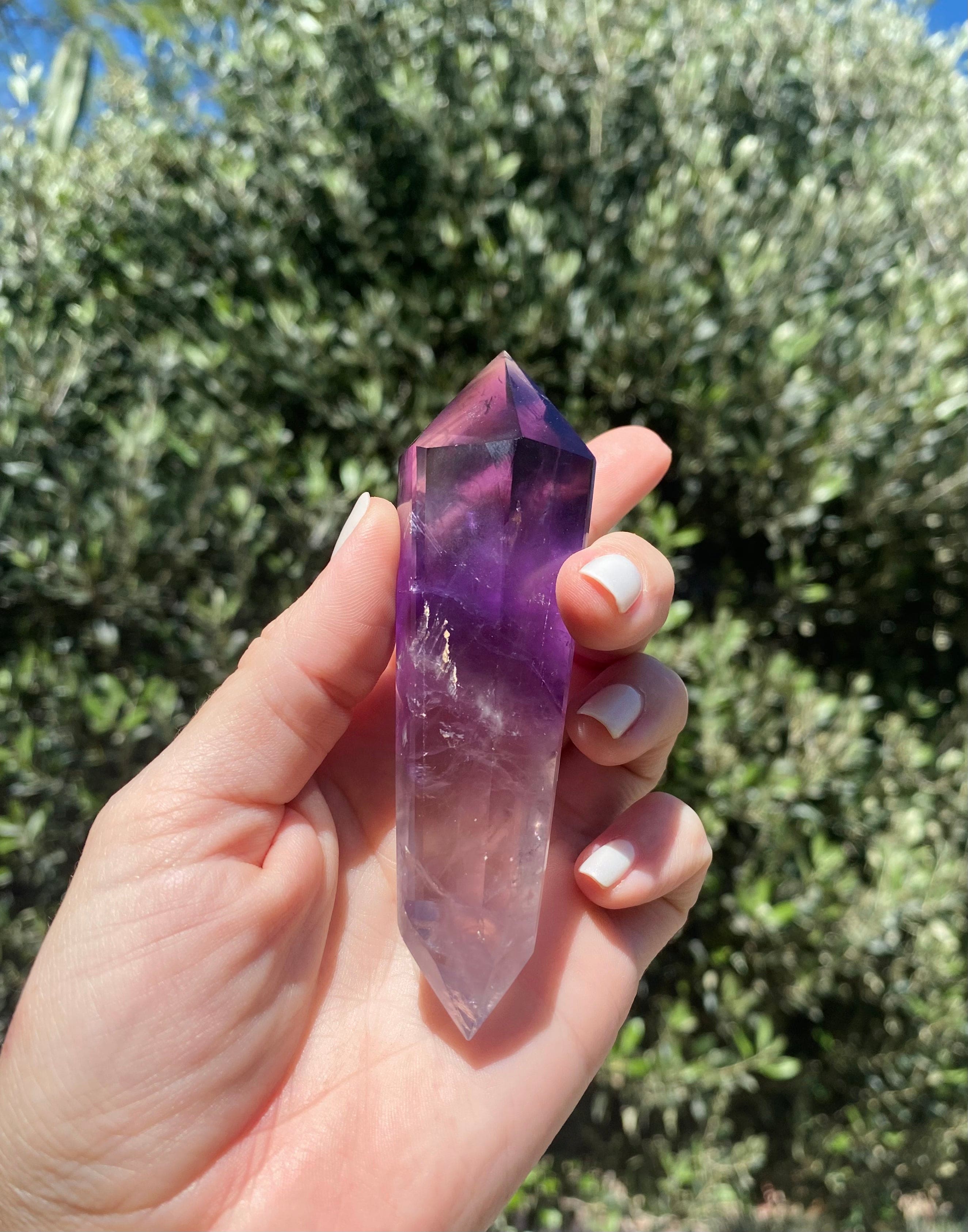 double point amethyst crystal for connecting energies, linked to spirituality and the third eye and crown chakra