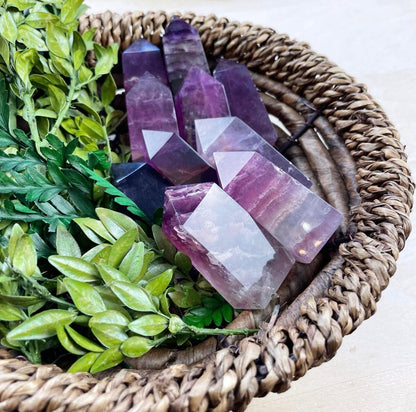 Purple Fluorite Mini Tower, 2-2.5 inches, enhances intuition, stimulates the Third Eye Chakra, and provides spiritual protection