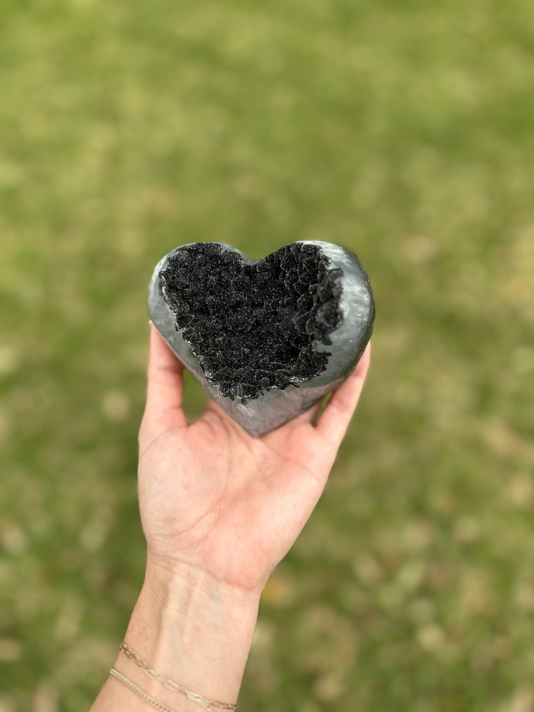 Rare Black Amethyst Heart – a grounding and stress-relieving crystal that promotes inner peace and spiritual clarity