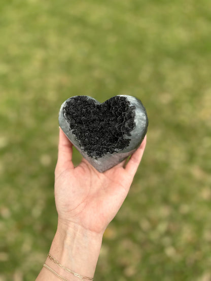Rare Black Amethyst Heart – a grounding and stress-relieving crystal that promotes inner peace and spiritual clarity