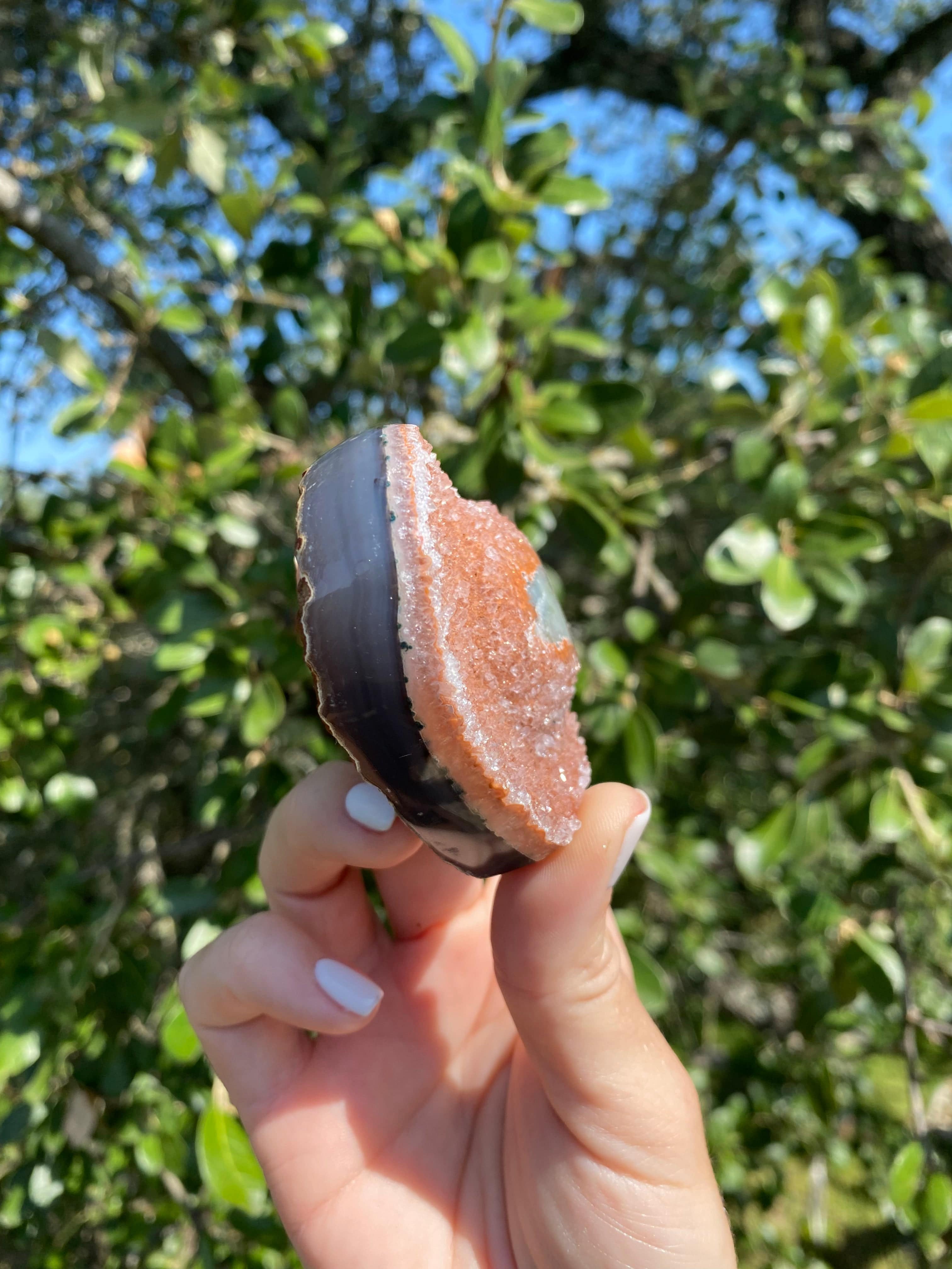 Carved Lavender and Rose Amethyst Heart with Agate, combining spiritual activation and balance for a one-of-a-kind heart within a heart