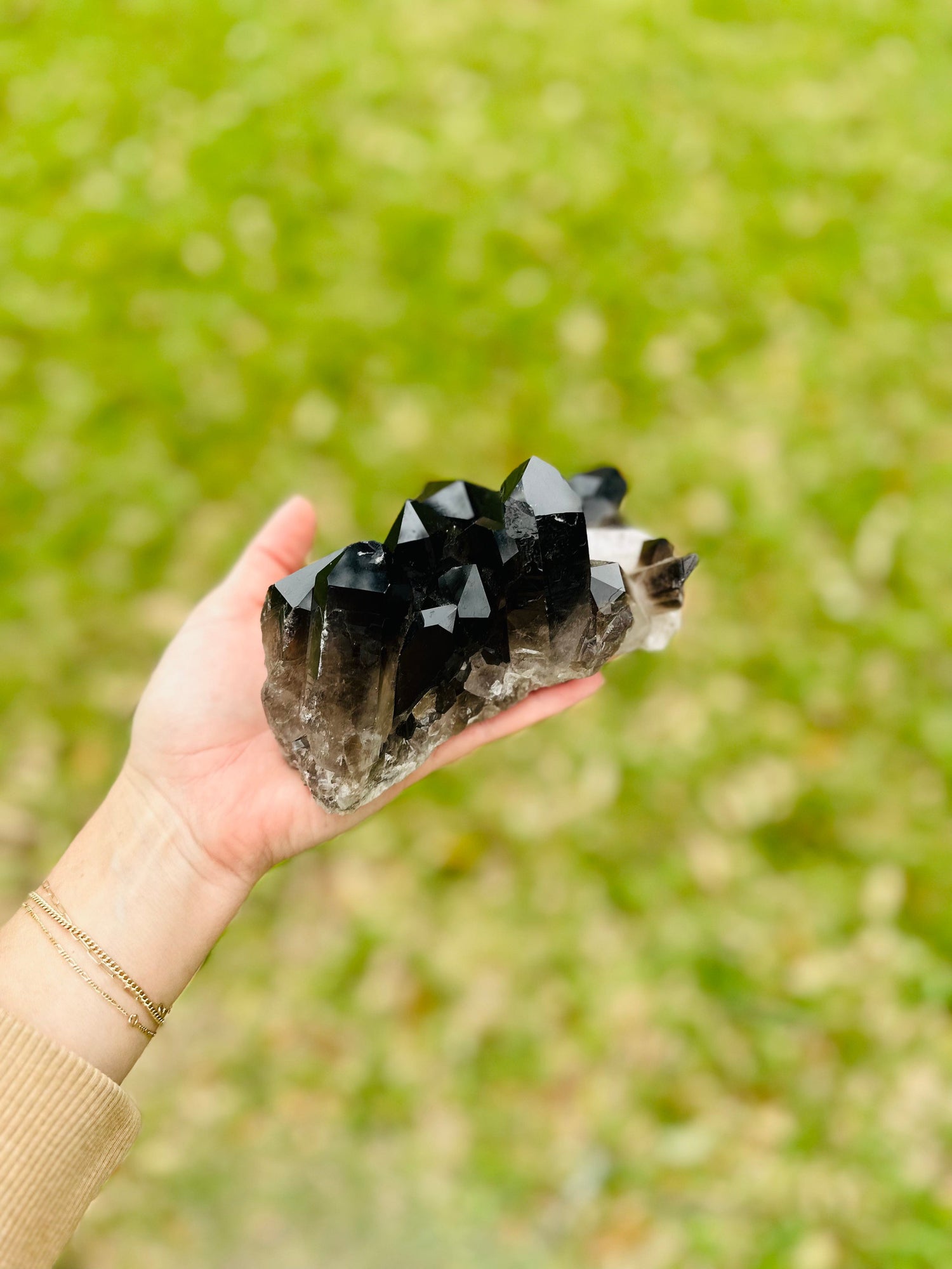 Black Quartz, a grounding crystal known for shielding against negative energies and anchoring spiritual journeys