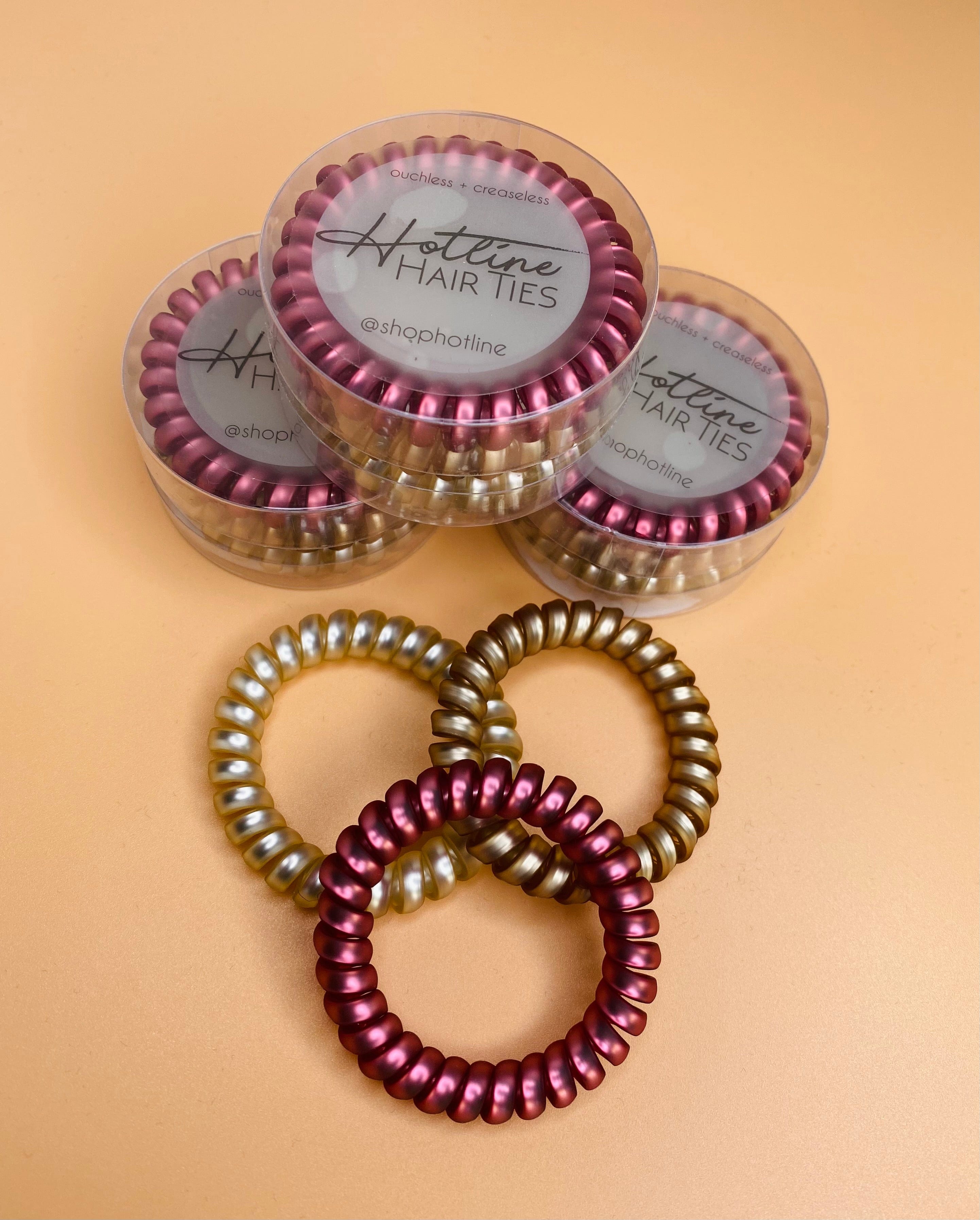 Set of 3 Rosé Coil Hair Ties, providing a secure, crease-free hold without pulling, ideal for stylish and comfortable hair styling