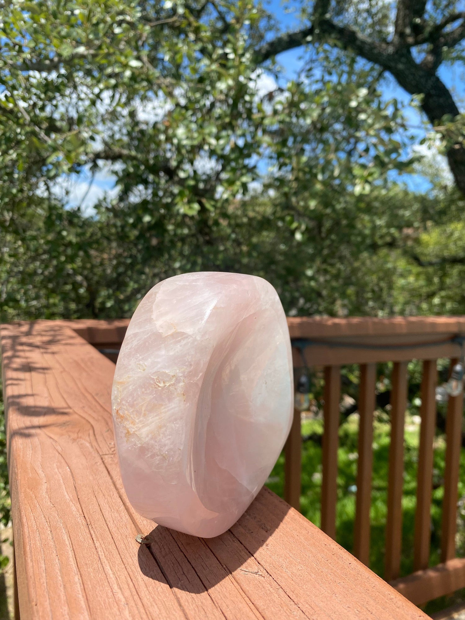 Rose Quartz Bowl, hand-polished and shaped into a tear-drop, symbolizes love and is perfect for drawing new love and nurturing friendships