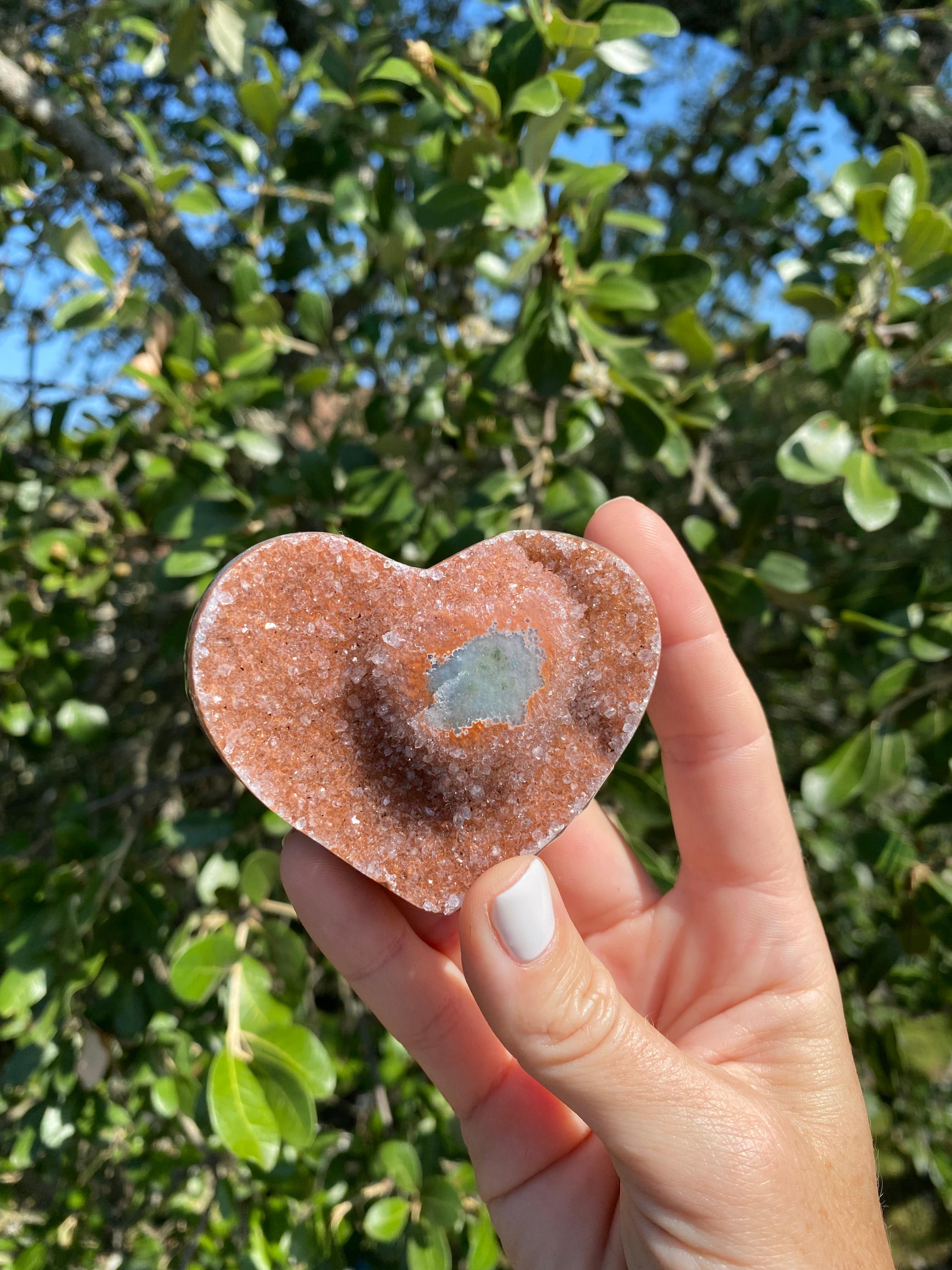 Lavender and Rose Amethyst Heart with Agate core, promotes spiritual awareness and balances mind, body, and spirit for centering