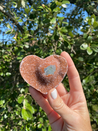 Lavender and Rose Amethyst Heart with Agate core, promotes spiritual awareness and balances mind, body, and spirit for centering