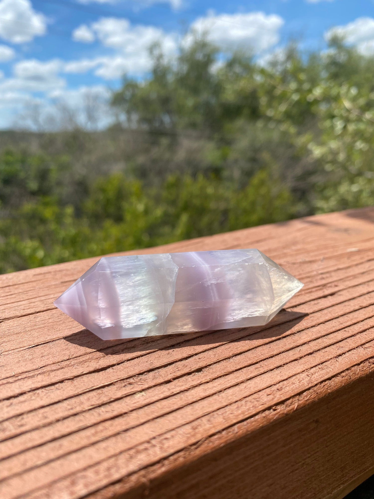 purple fluorite double-terminated crystal for detoxifying energy, promoting spiritual awakening, protection, and mental clarity
