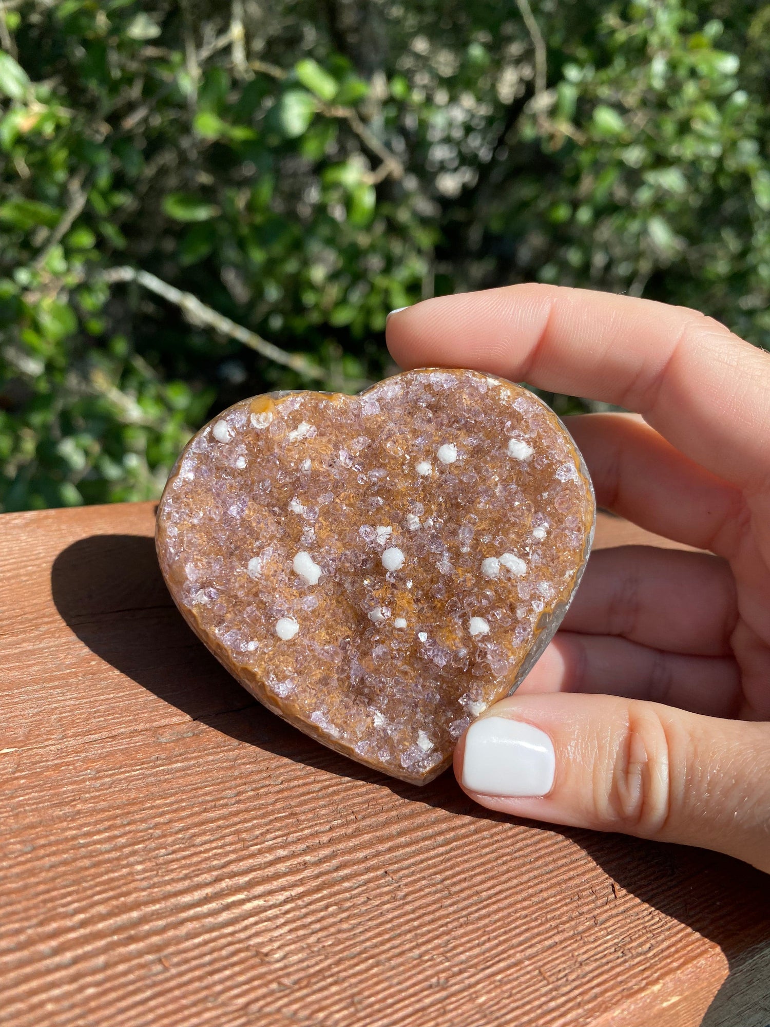 Lavender Amethyst and Calcite Speckled Heart