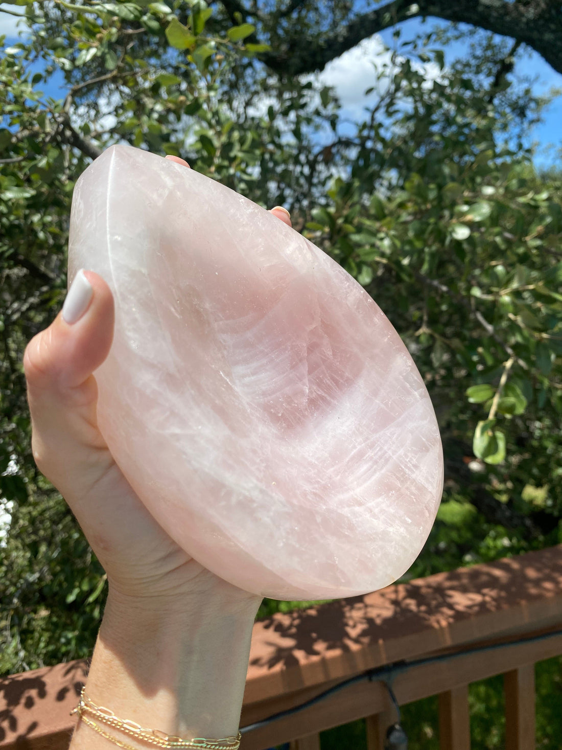 Sunlight enhances the Rose Quartz Bowl&