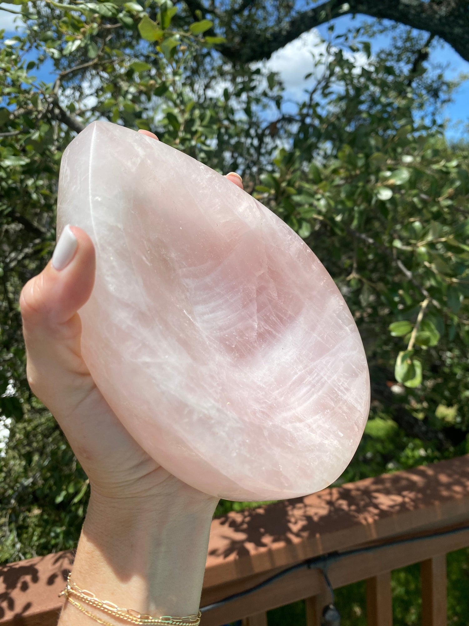 Sunlight enhances the Rose Quartz Bowl&