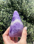 Polished Chevron Amethyst freeform with white Quartz banding, promoting stress relief and self-discovery