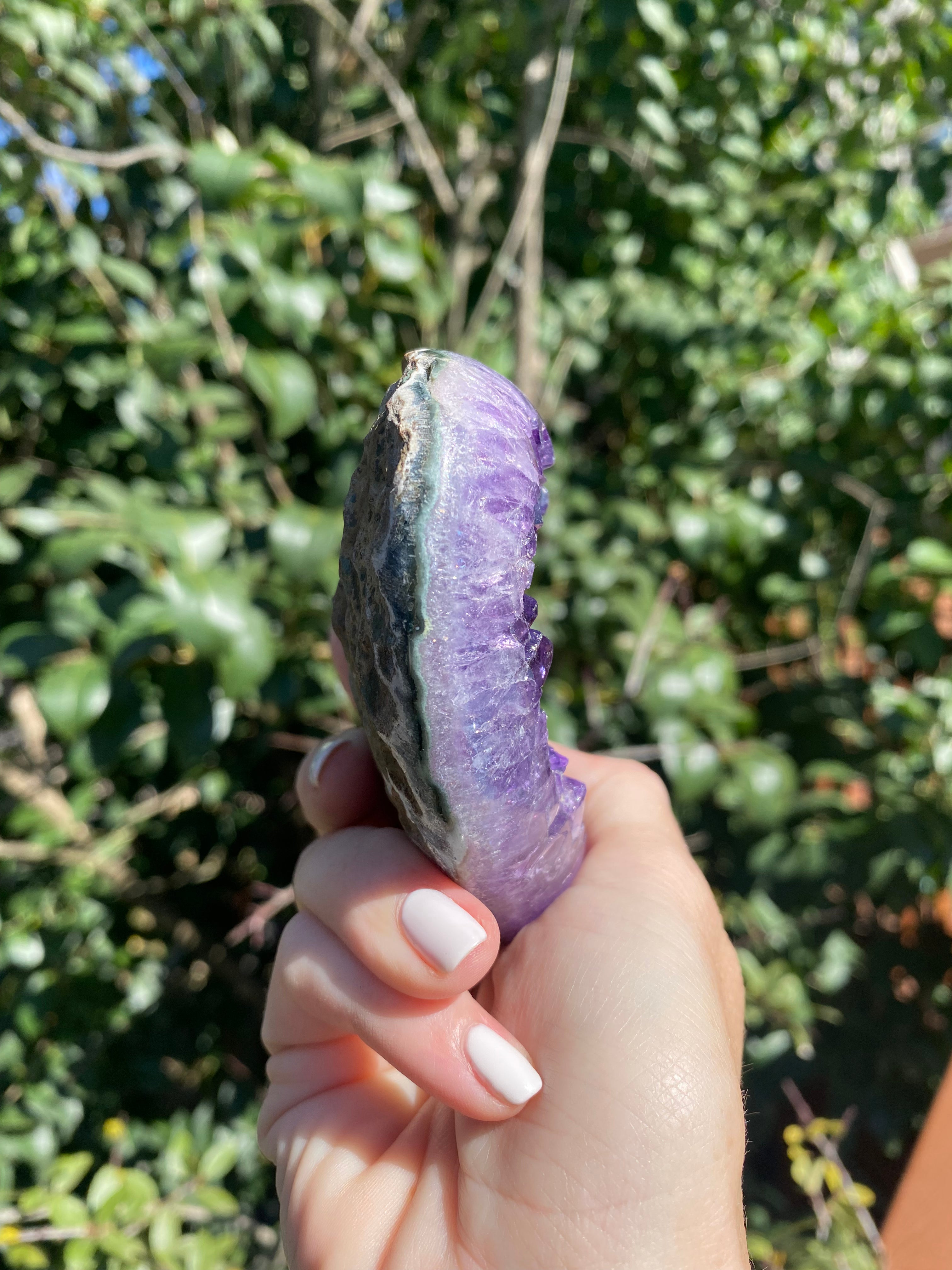 Green Agate Banded Amethyst: A stunning mix of violet Amethyst and green Agate, this semi-precious stone is known for its powerful healing abilities